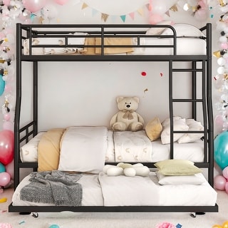 Full XL Over Queen Metal Bunk Bed with Trundle