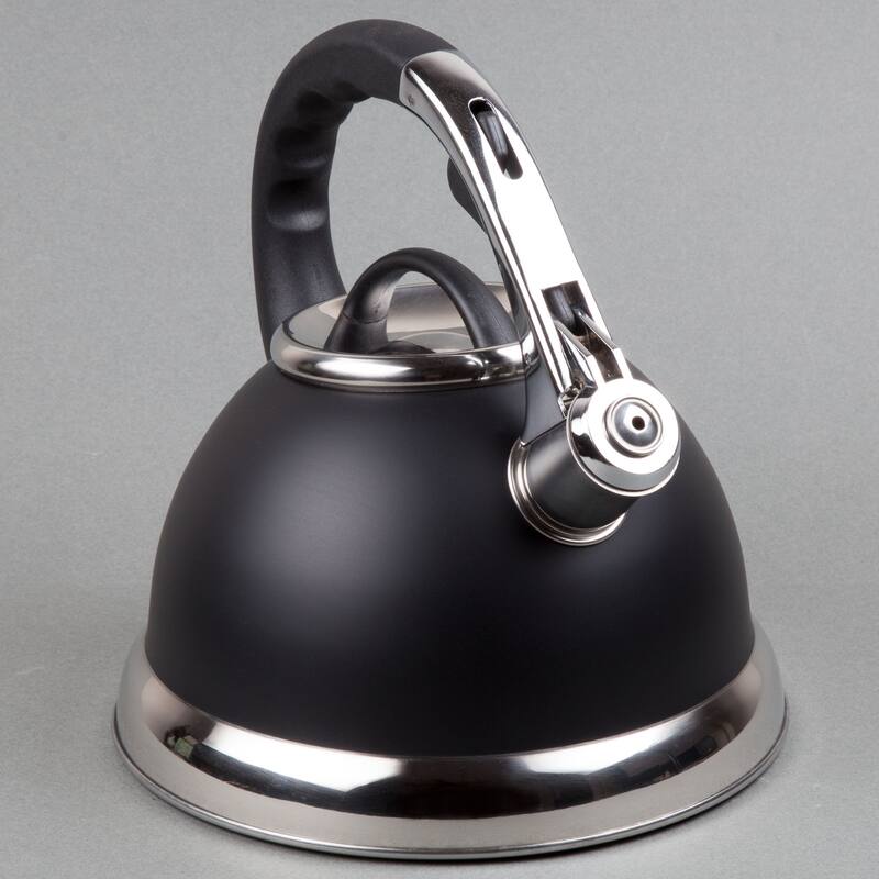 Creative Home Camille 3.0 Quart Stainless Steel Whistling Tea Kettle with Aluminum Capsulated Bottom, Opaque Black Color