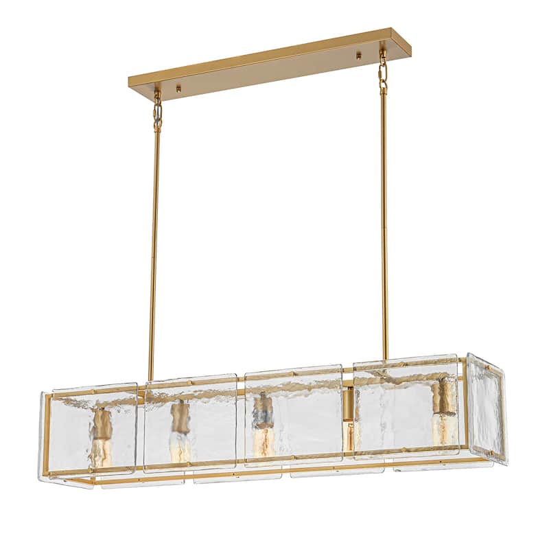 Modern 39.37" Large Rectangle Water Ripple Glass Chandelier for Dining Room - W39.4"