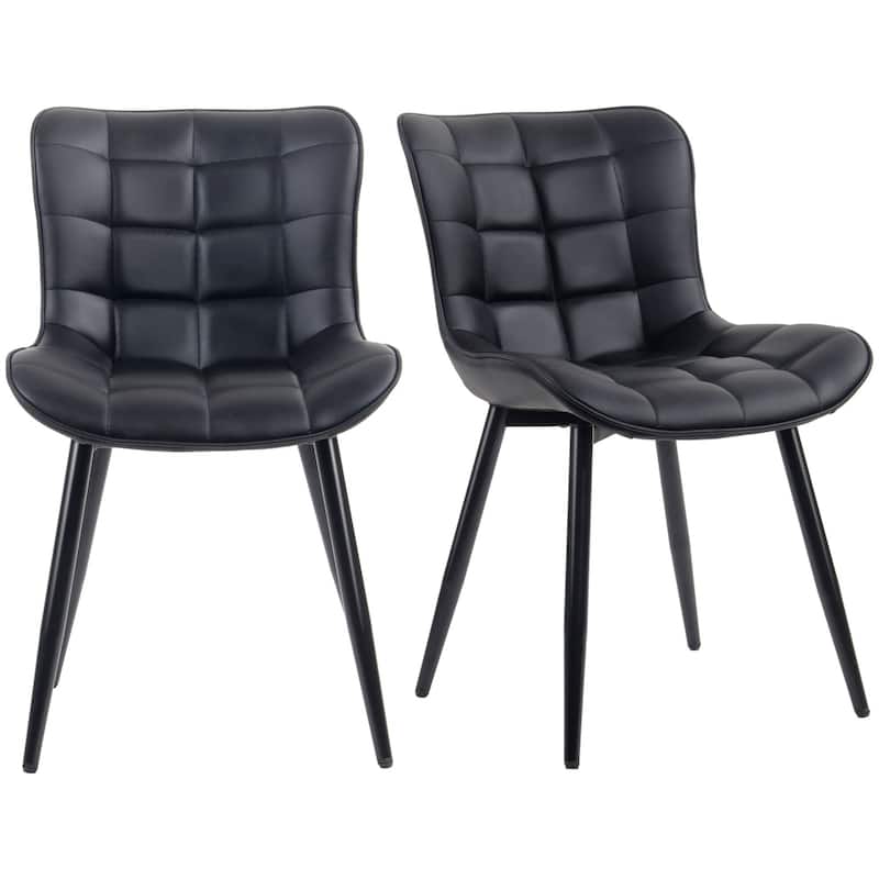 Modern Kitchen Dining Chairs, PU Leather Upholstered, Set of 2 - Black