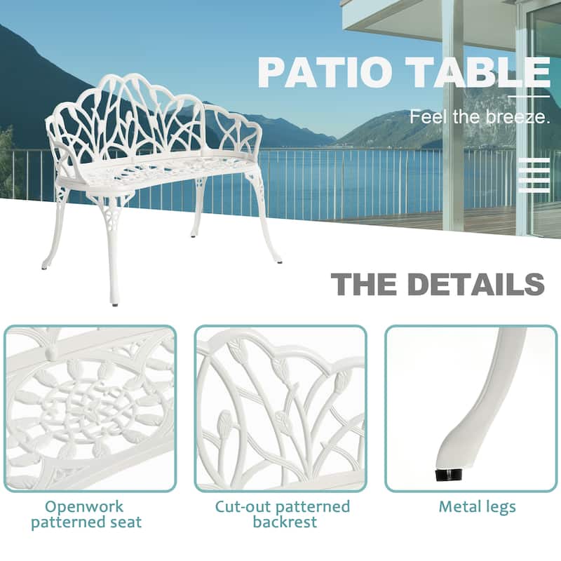 Aluminum 2-Person Classic Outdoor Tulip Garden Bench for Park and Yard