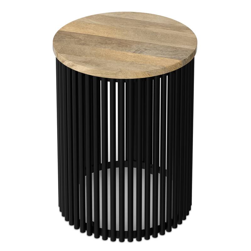 Simpli Home Demy 20" Wide Tall Industrial Side Table in Natural Solid Mango Wood & Black Metal