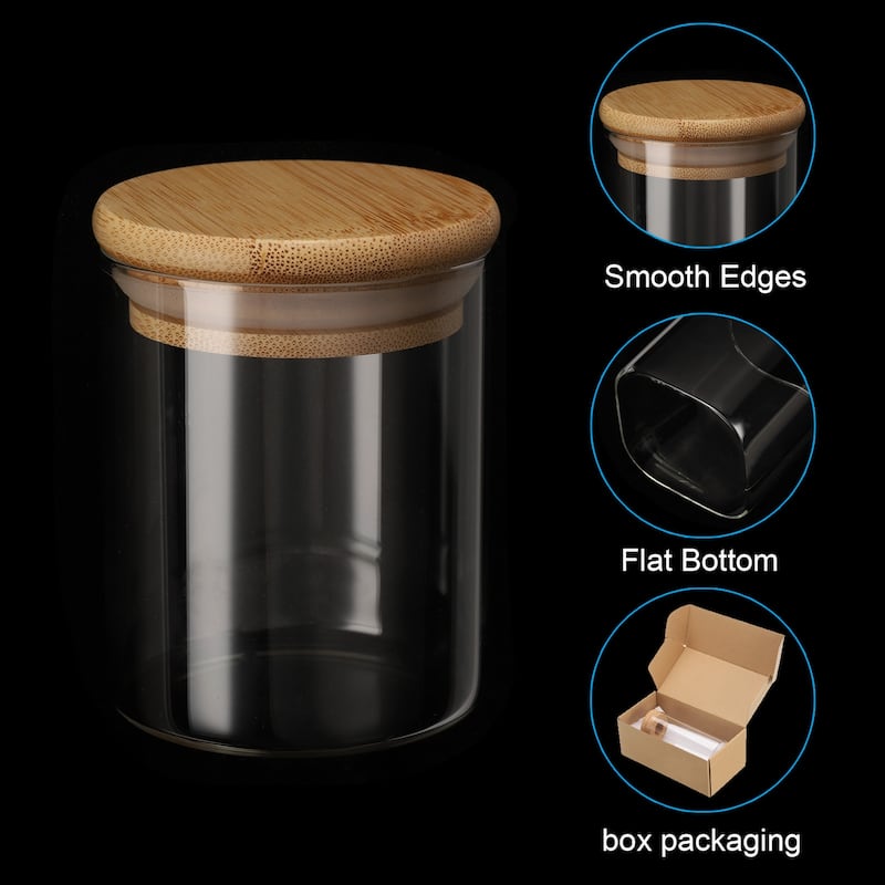2Pcs 6.8oz Glass Jar with Airtight Bamboo Lid Glass Kitchen Container (8x6.5cm) - Transparent