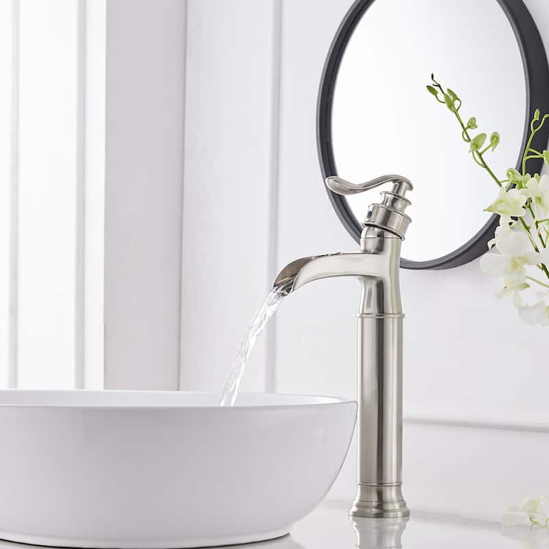Nickel Waterfall Single Handle Bathroom Faucet with Drain Assembly - Nickel