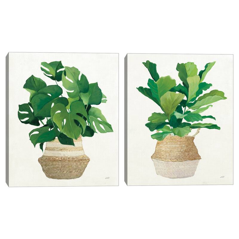 Woven Palm I, II Neutral Canvas Art Prints