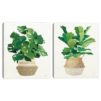 Woven Palm I, II Neutral Canvas Art Prints