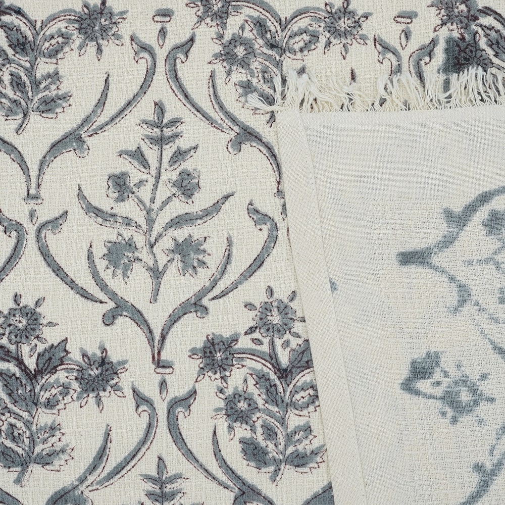 Fabdivine Honeycomb or Waffle Weave Hand Block Floral Print Hand Towel, Kitchen Gift Use