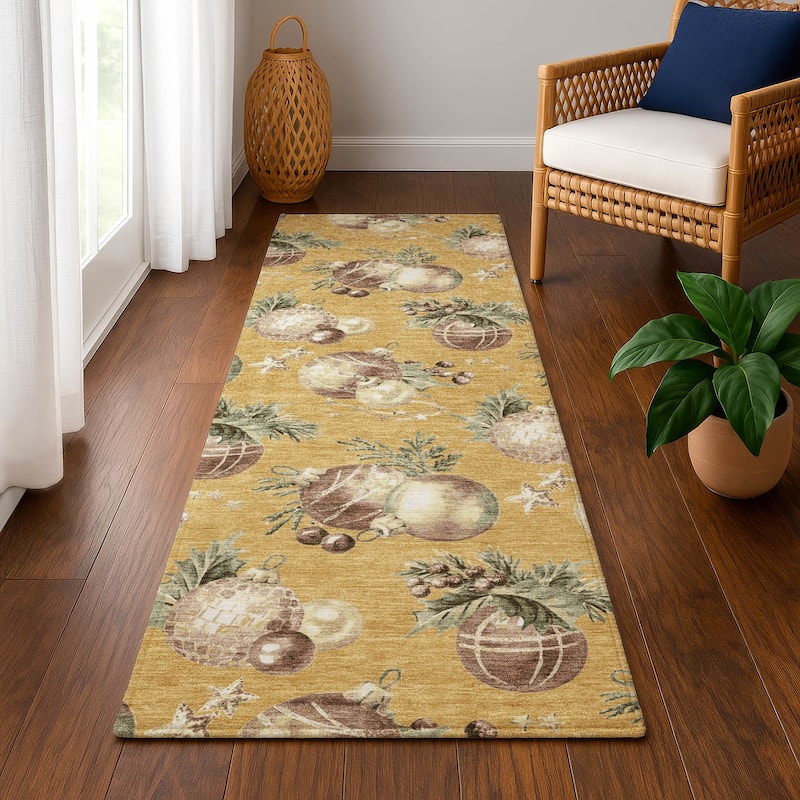 Premium Washable Super Soft Holiday Ornament Mayfield Rug - Gold - 2'3" x 7'6"