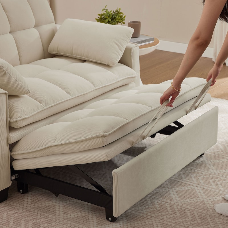 48.03" Pin Striped Fabric 3 in 1 Convertible 2 Seater Sleeper Sofa Bed