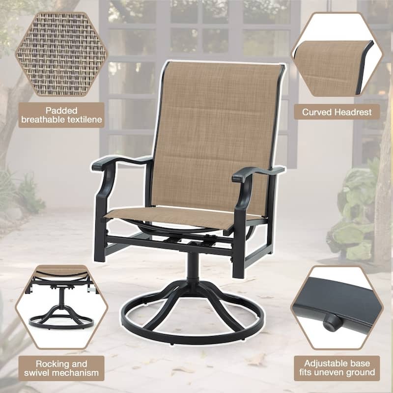 Erommy Outdoor Patio Dining Set with Swivel Rocker Chairs, Metal Table with Umbrella Hole, Patio furniture for Backyard