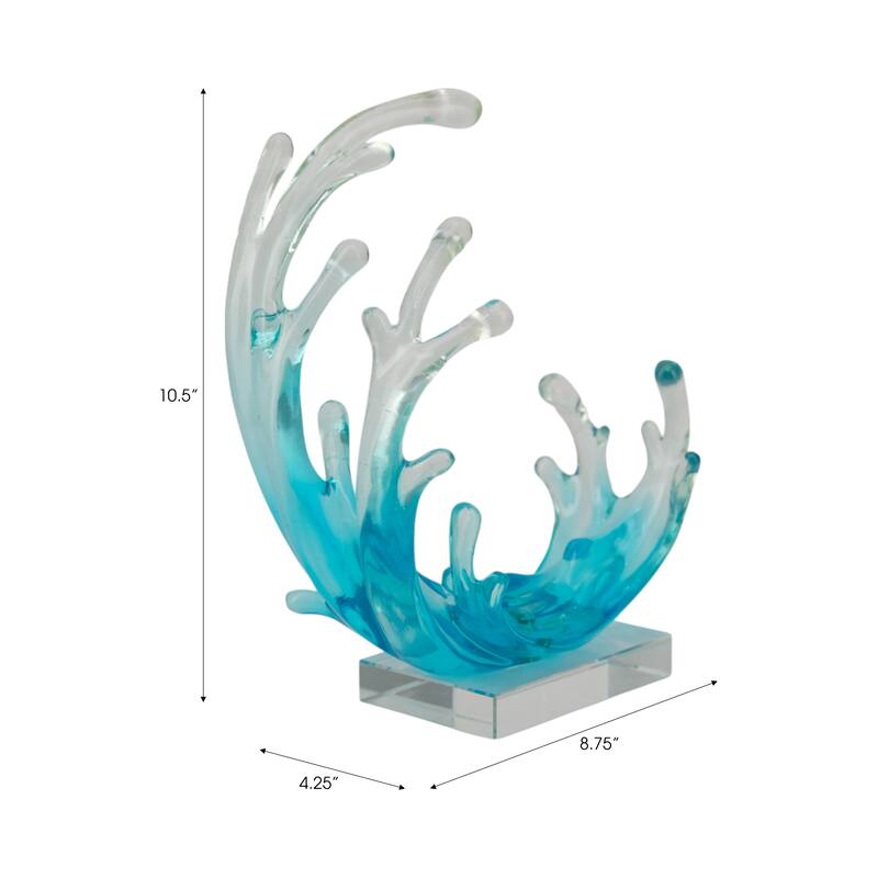 Resin Sculpture Wave Abstract Modern Decorative Object - 11" Blue - 8.75" x 4.25" x 10.5"