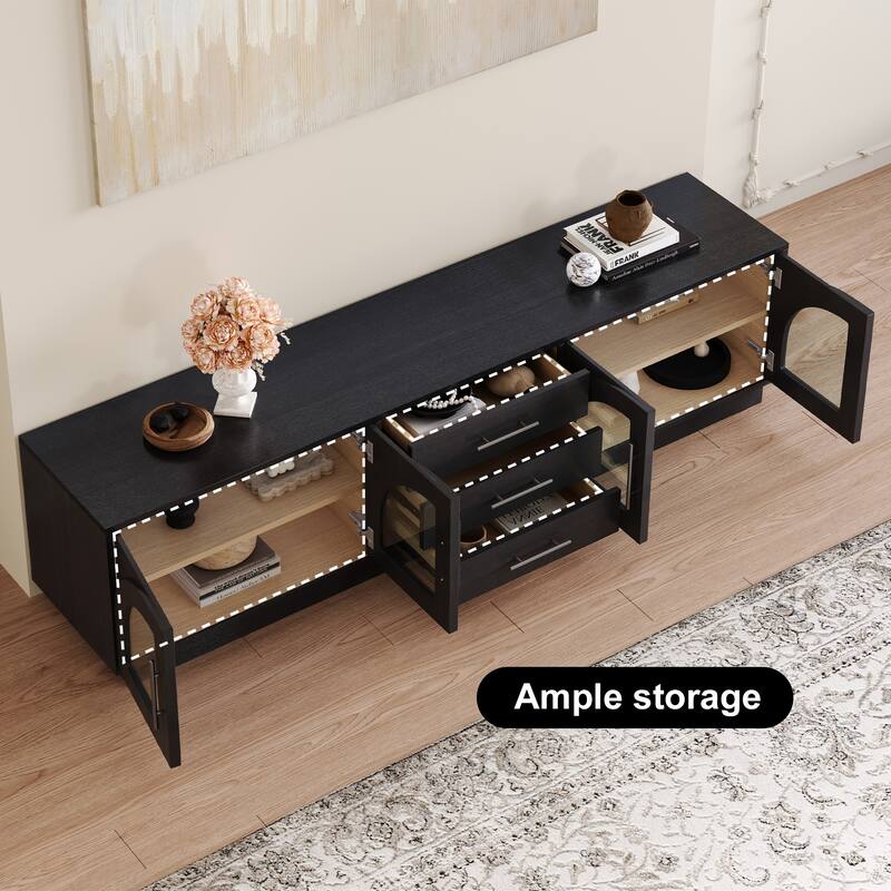 JASIWAY Black Wood TV Stand Fits TV up to 85 in.