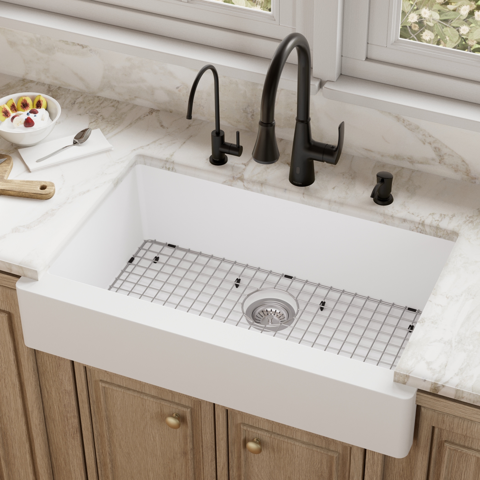 Karran Retrofit Farmhouse Quartz Single Bowl Kitchen Sink Kit
