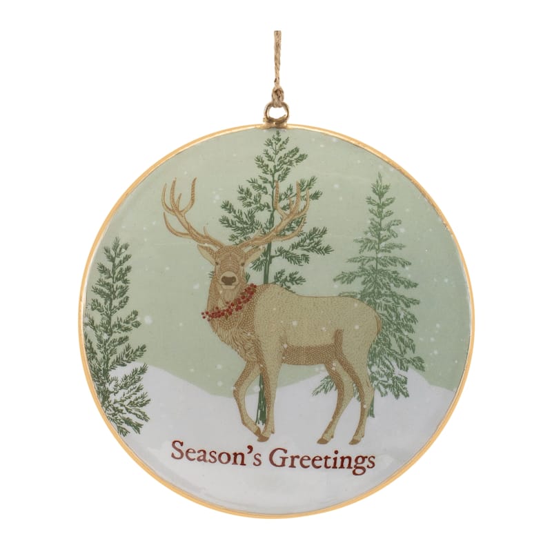 Set of 6 Woodland Christmas Ornaments with Bear and Deer Design Round Disc Holiday Tree Decor - 5.75”L x 1.25”W x 5.75”H