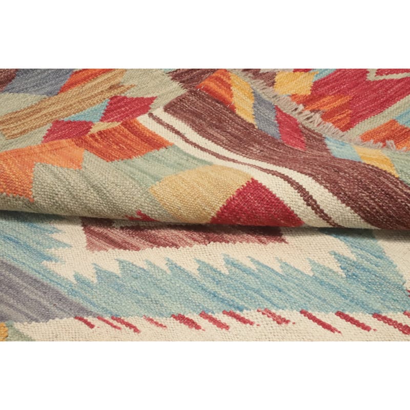 Hand Woven Oriental 100% Wool Carpet Southwestern Tribal Multi-Colored Kilim Area Rug - 5' 10'' X 4' 1''