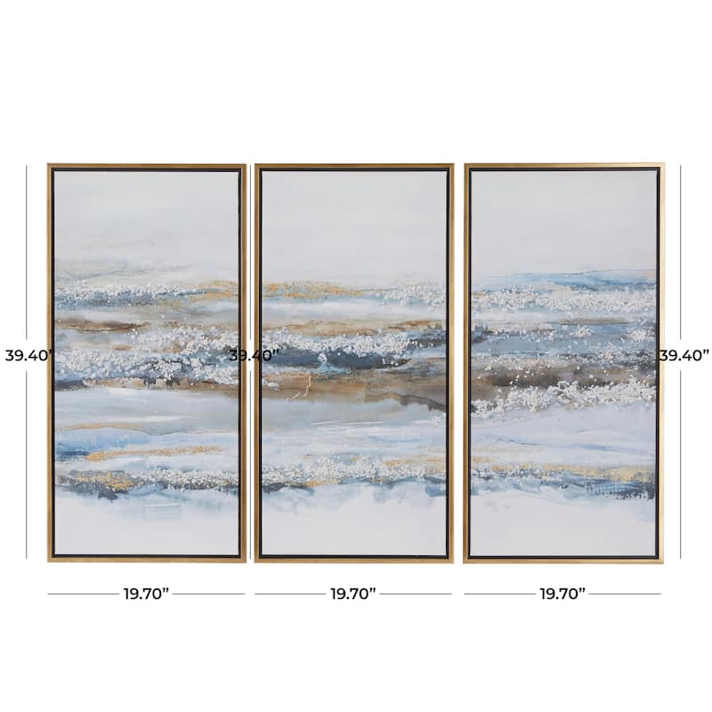Blue Canvas Landscape Framed Wall Art with Gold Frame (Set of 3)