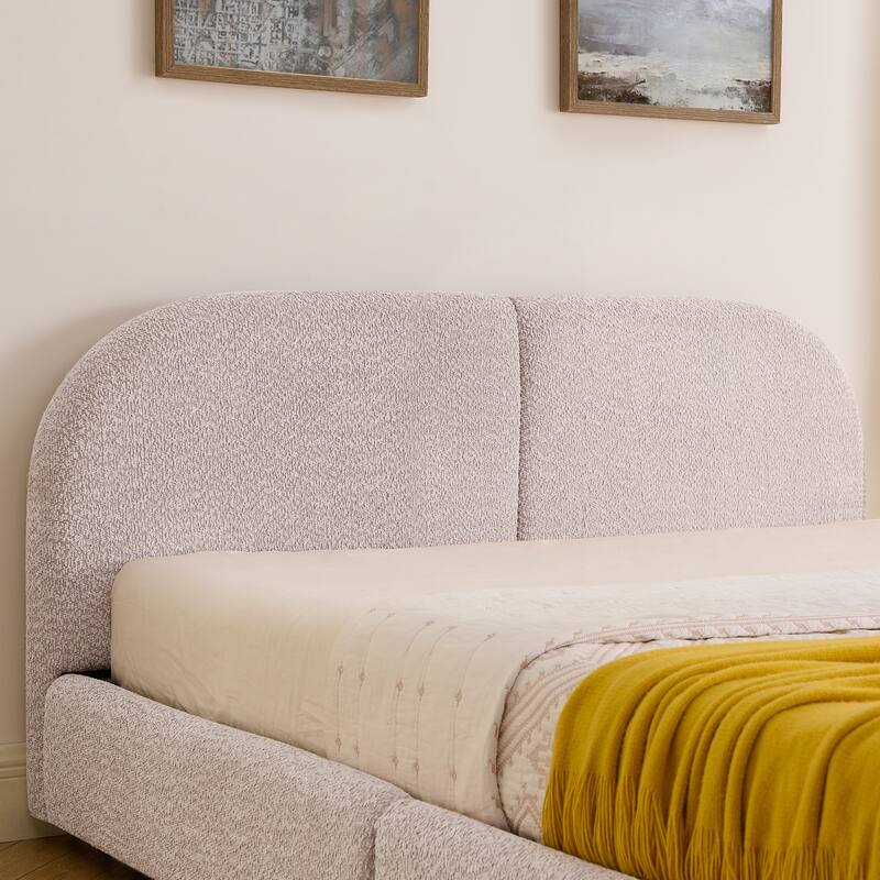 Fabric Upholstered Platform Bed Frame with Curved Headboard/4 Built-in Wheeled Storage Drawers/Sturdy Legs Support/Easy Assembly