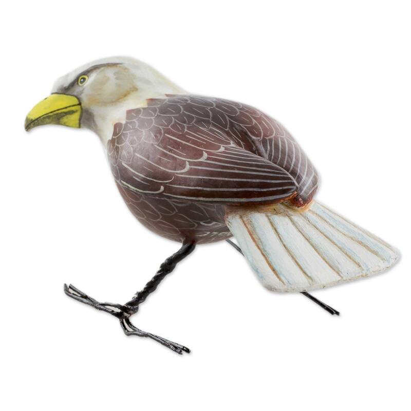 NOVICA Handmade Inquisitive Bald Eagle Ceramic Figurine (Guatemala) - 5.0 " L x 2.8" W x 2.4 " D