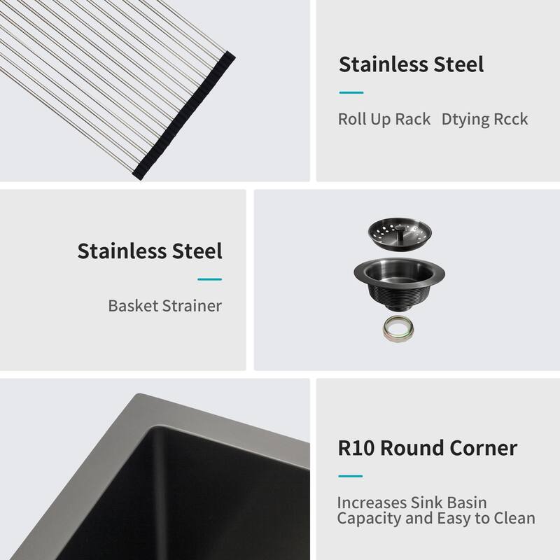 Gunmetal Black Workstation Kitchen Sink - 30"x 18"x 10" Single Bowl Workstation Undermount Kitchen Sink 16 Gauge Stainless Steel