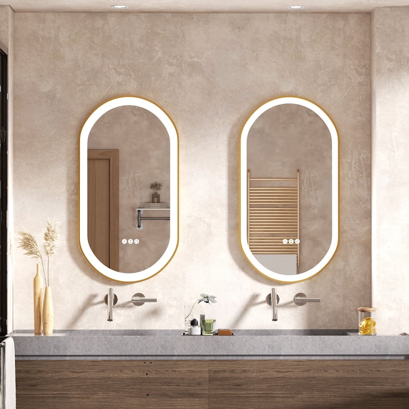 Oval LED Bathroom Mirror Light Wall Mounted with Metal Frame Anti-Fog