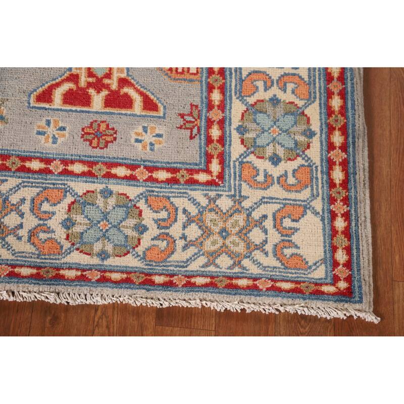 Kazak Oriental Accent Rug Handmade Gray Geometric Wool Carpet - 3'7"x 4'10"