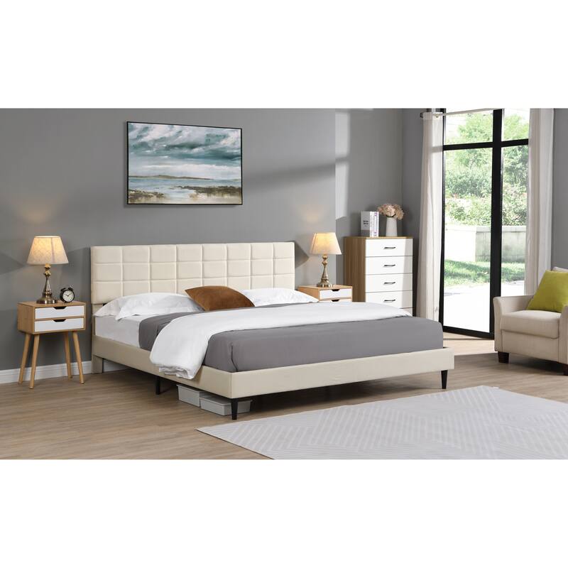 King Size Platform Bed Frame with Fabric Upholstered Headboard and Wooden Slats, No Box Spring Needed, Dark Grey