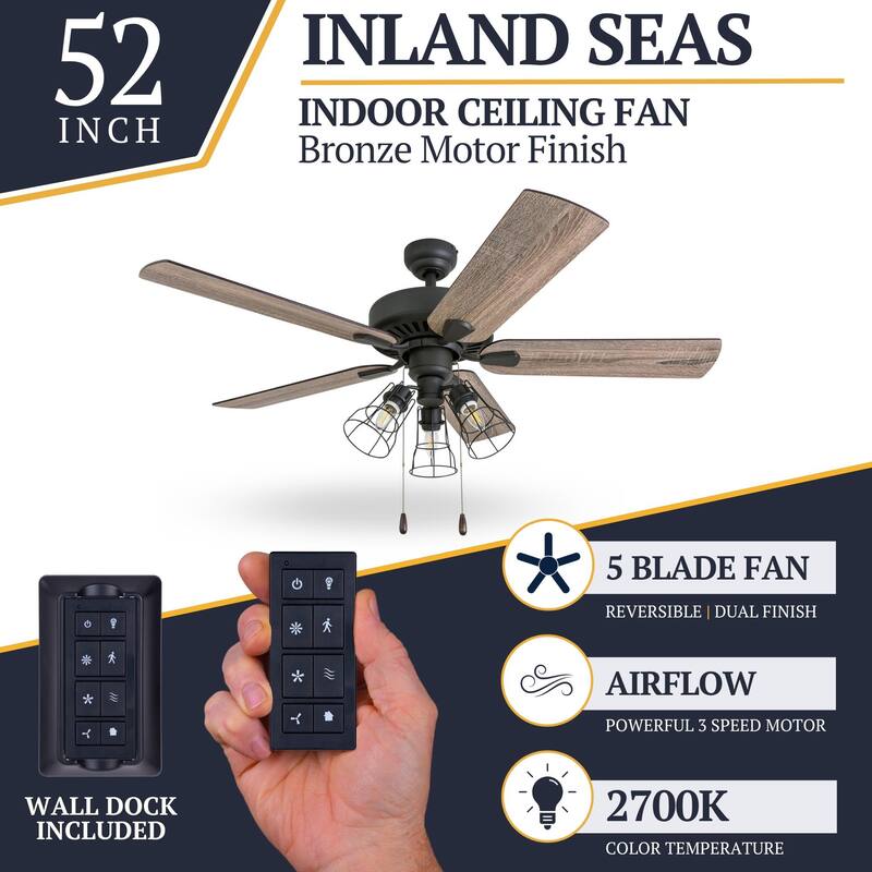 52" Prominence Home Inland Seas Bronze Industrial Style LED Ceiling Fan with Light, Remote Control