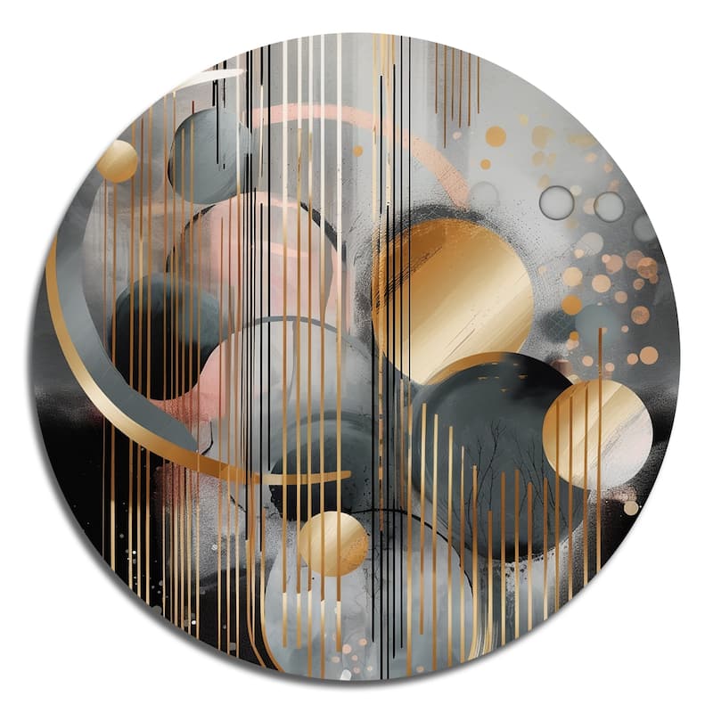 Designart "Abstract Shapes And Lines III" Abstract Marble Metal Round Wall Art