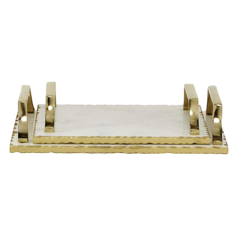 Marble Living Room Decor Tray with Gold Handles - Set of 2 White - Roche River Decor