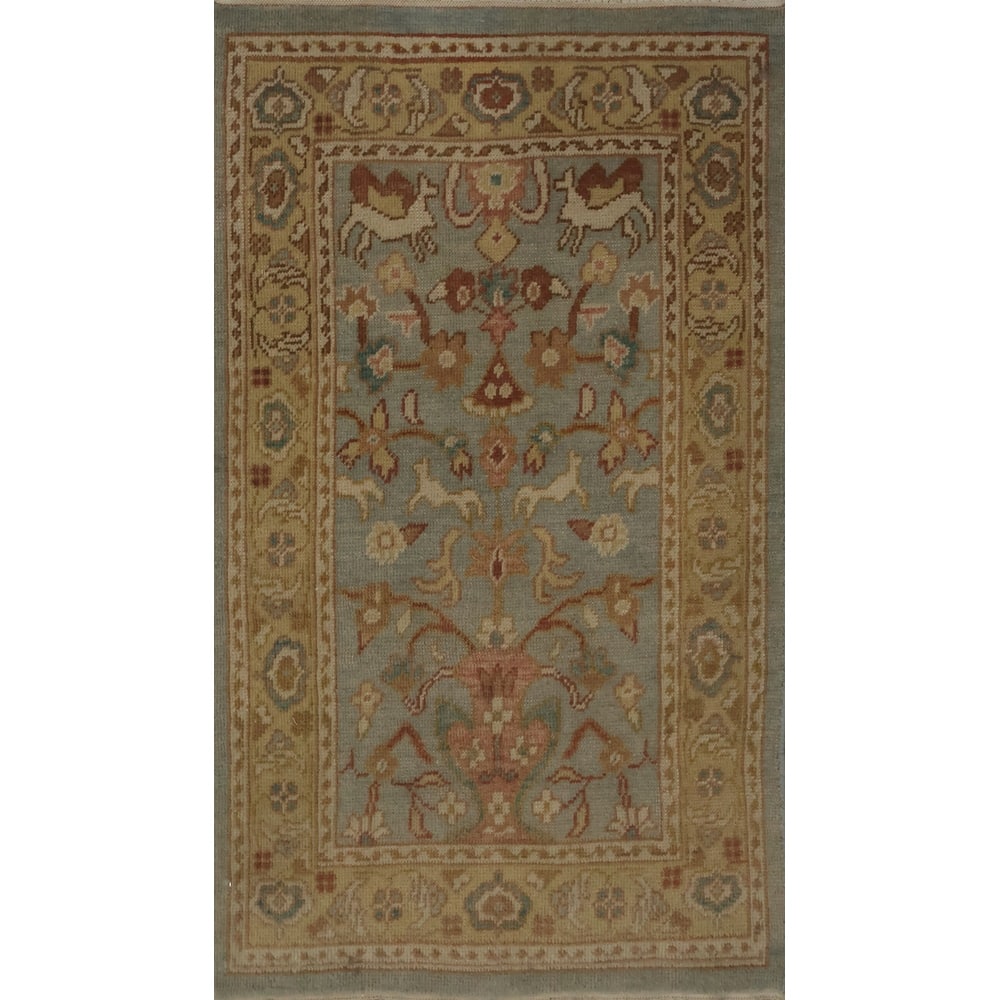 Hand Knotted Oriental 100% Wool Carpet Traditional Floral Navy Blue & Blues Ziegler Area Rug - 3' 2'' X 2' 0''