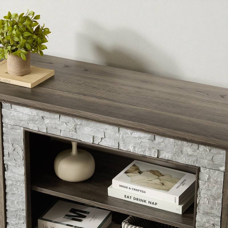 70'' Modern TV Stand for 75'' TV, Faux Stone Media Console with Cabinets, Cable Management & Adjustable Shelves