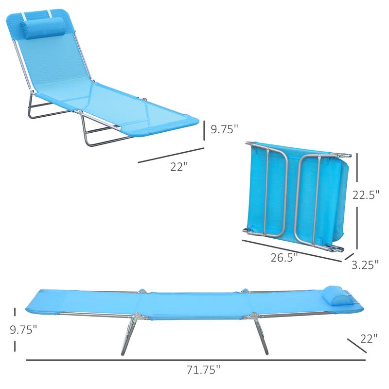 Folding Outdoor Chaise Lounge Chair with Adjustable Backrest and Pillow for Patio Poolside or Beach