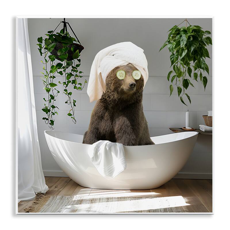 Stupell Bear in Refreshing Spa Bath Wall Plaque Art Design By CAD Designs - 12 x 12