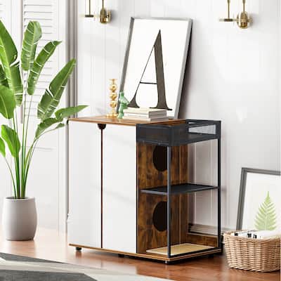 Litter Box Enclosure for 2 Cats，Cat Litter Box Furniture,Enclosed Cat Litter Boxes,Cat Furniture Cabinet,Rustic Brown