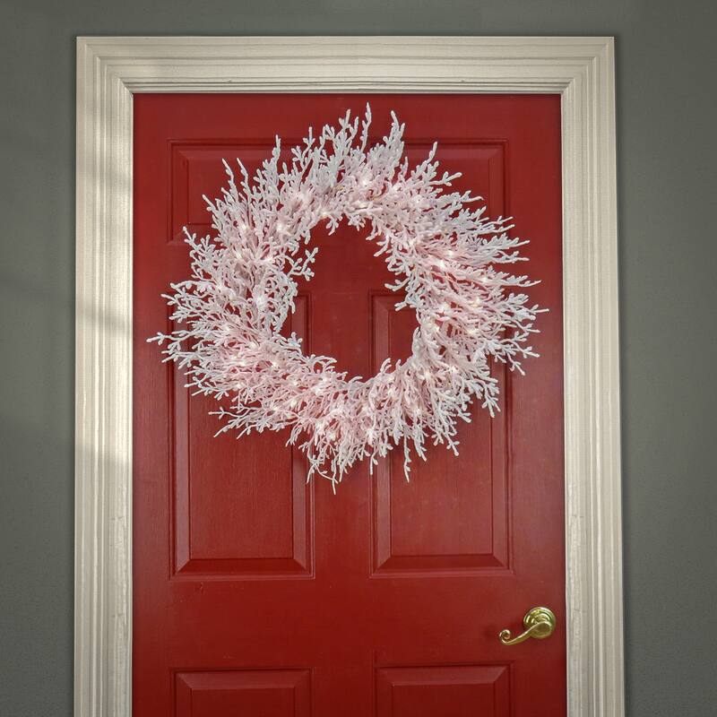 National Tree Company 30 in. HGTV Home Collection Pre-Lit Christmas by the Sea Coral Wreath - 30 in