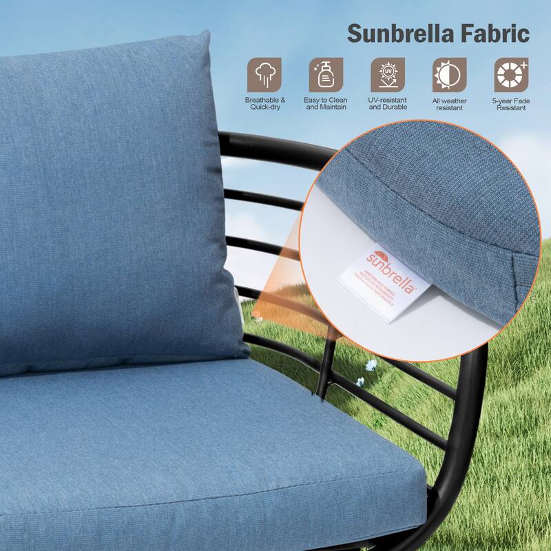 11PC Outdoor Patio Dining Set Aluminum Table with Sunbrella Cushion Chairs w/ Market Umbrella Sets