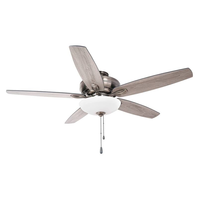 52" Traditional Antique Silver Frosted Glass Ceiling Fan with Light and Pull Chain