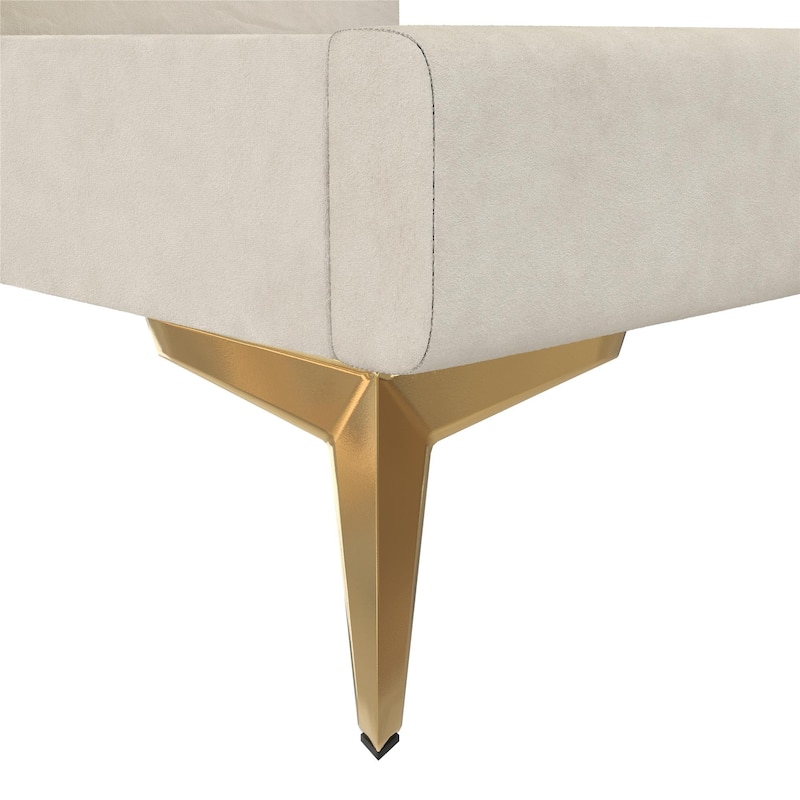 Velvet Upholstered King Size Bed with Gold-Plated Legs