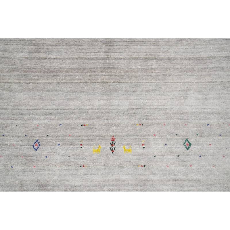 Hand Knotted Oriental Viscose Silk Carpet Tribal Animal Pictorial Greys & Charcoal Gabbeh Area Rug - 8' 9'' X 8' 10''