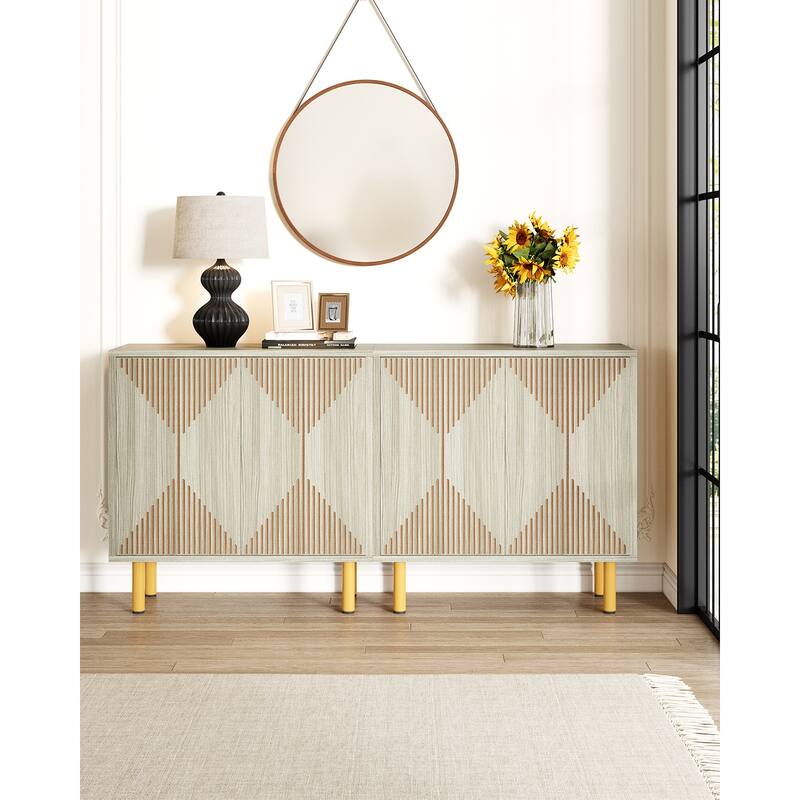 59 inches Modern White Storage Cabinet Set for Living Room, Dining Room, Garage