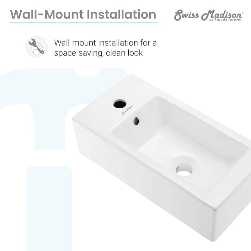 Voltaire Rectangular Ceramic Wall Hung Sink With Left Side Faucet Mount