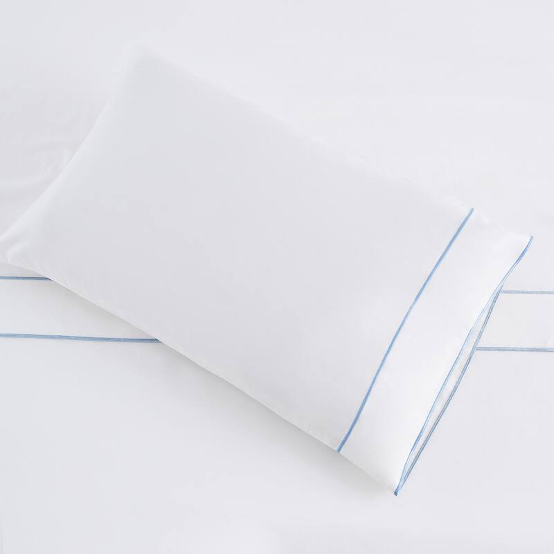 Home Sweet Home Collection 600TC Cotton Stripes Embroidery Edges Sheet Set & Pillowcases - 4pcs California King Set - Blue
