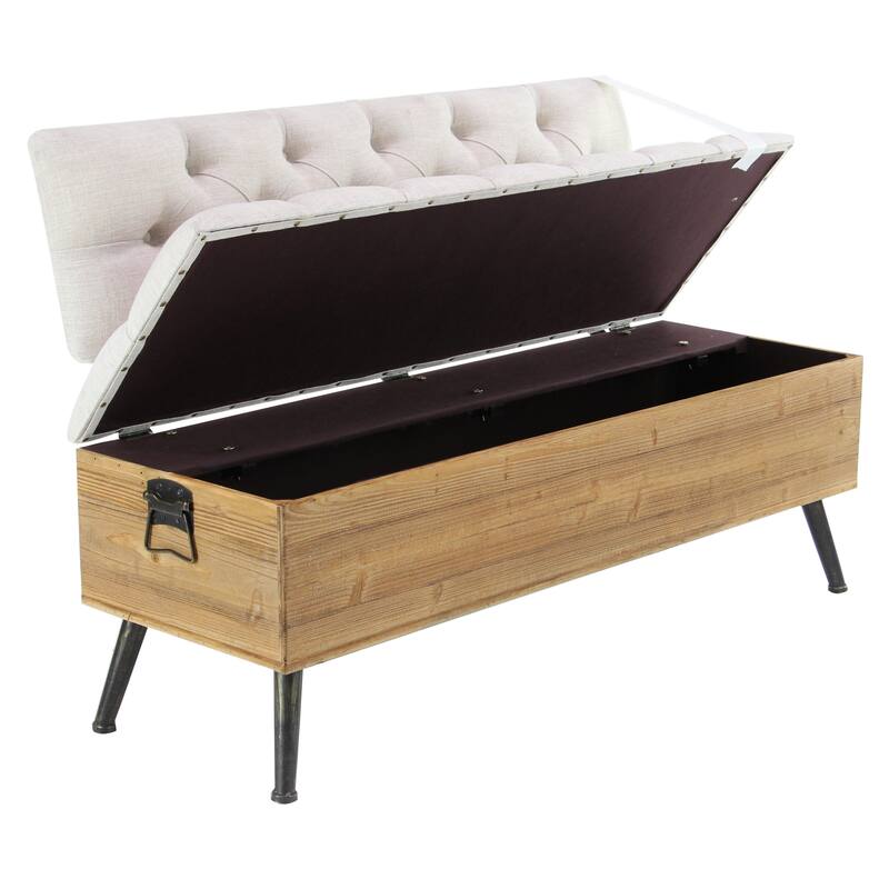Fabric Storage Bench with Cream Tufted Seat and Back - White - Roche River Decor - 20"Wx48"Lx30"H