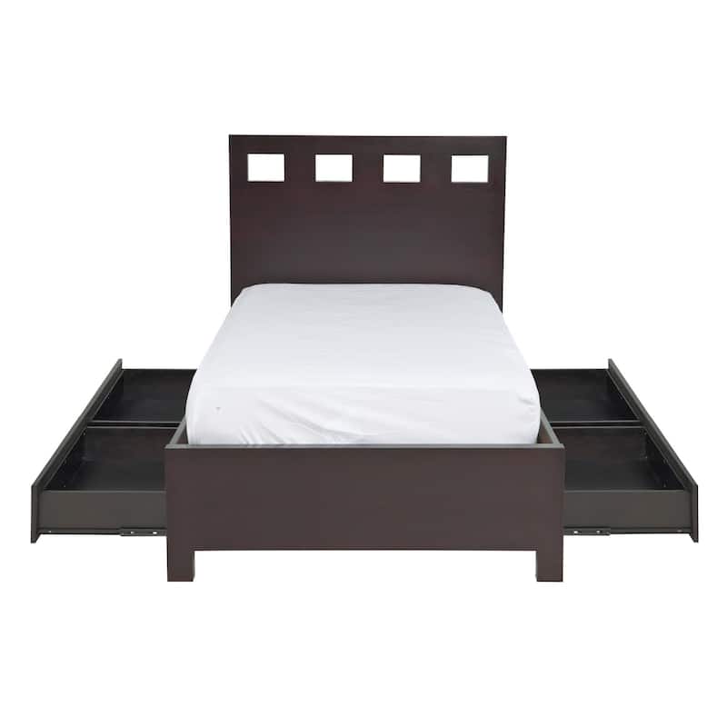 Yee California King Storage Bed, Espresso, 4 Drawers, Cut Out Headboard