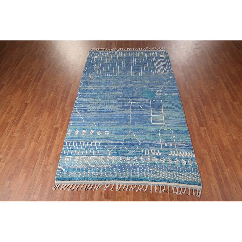 Blue Moroccan Area Rug Hand-Knotted Wool Carpet - 5'10"x 9'4"