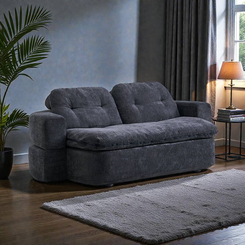 Modern Convertible Floor Sofa Bed with Pillows, Corduroy Foldable Sleeper Sofa Mattress with Built-In Quilt, No Assembly