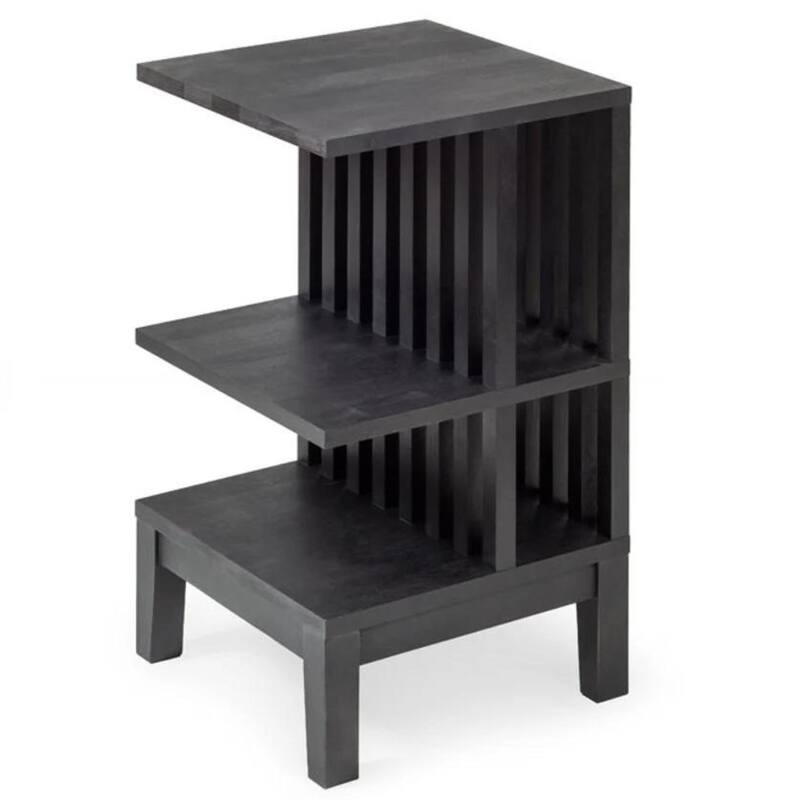 Nightstand set of 2 Black Solid Beech for Bedroom, Livingroom