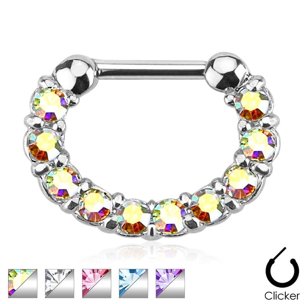 One pc Round Paved Gems 316L Surgical Steel Septum Clicker