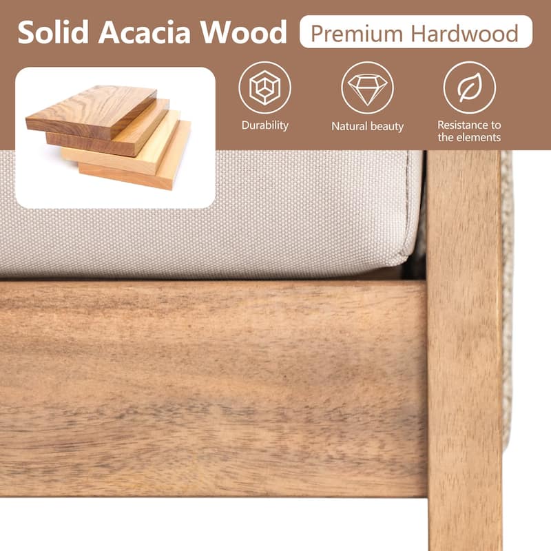 2-Piece Outdoor Acacia Wood Loveseat Sofa Chair Set with Coffee Table
