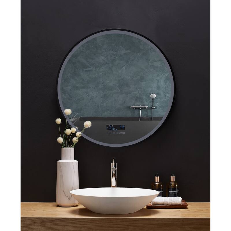 Ancerre Designs Cirque Round LED Bathroom Vanity Mirror with Defogger and Dimmer